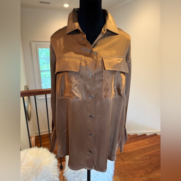 Frame Denim Boyfriend Bronze Silk Blouse - Picture 3 of 10